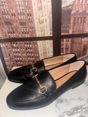 Alfani Black Leather Loafers with Gold Bit